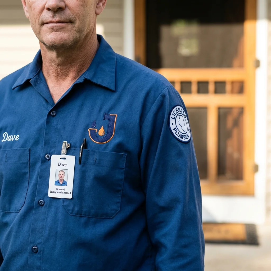 Licensed plumber showing ID badge in Terre Haute, IN