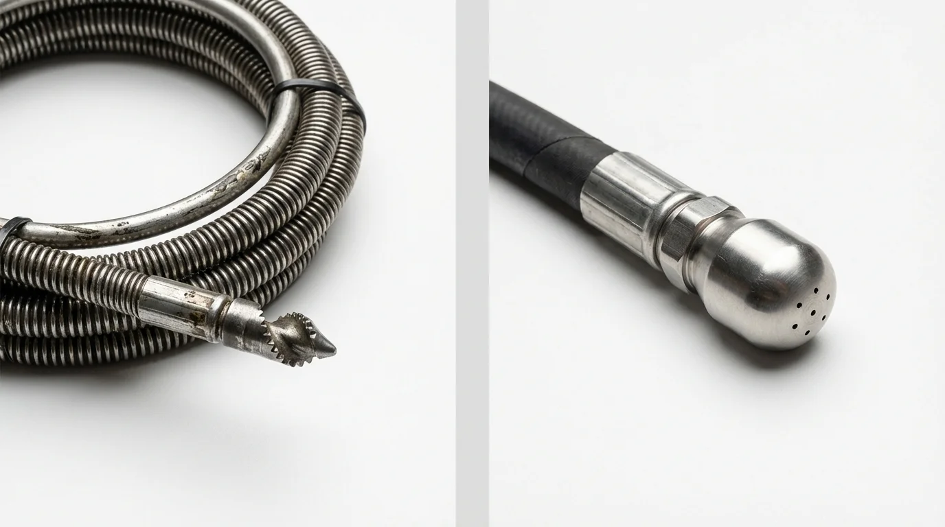 Drain snake cable and hydro jetting nozzle used for drain cleaning in Terre Haute, IN