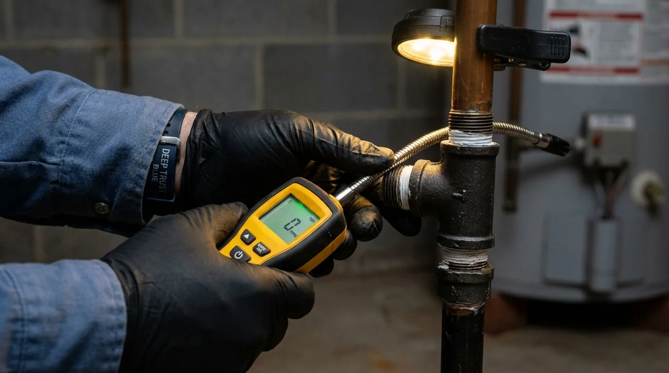 Gas leak detection with electronic sniffer by Johns Plumbing LLC in Terre Haute