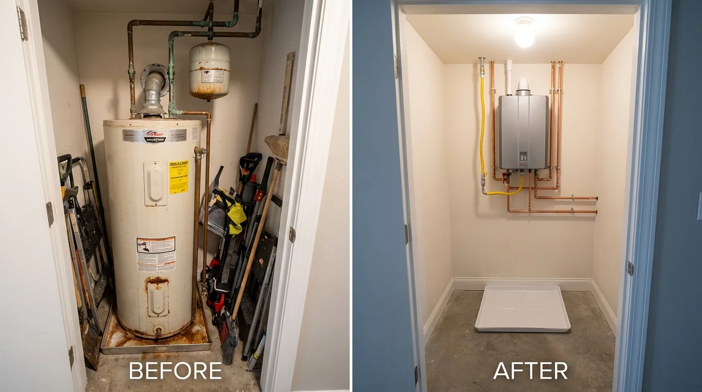 Tank water heater versus wall-mounted tankless unit comparison for Terre Haute, IN homeowners